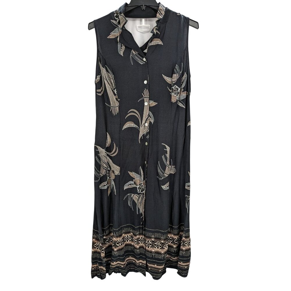 Vintage R & K Original Maxi Dess Women Size 18W Button Up Coastal Tropical 80s